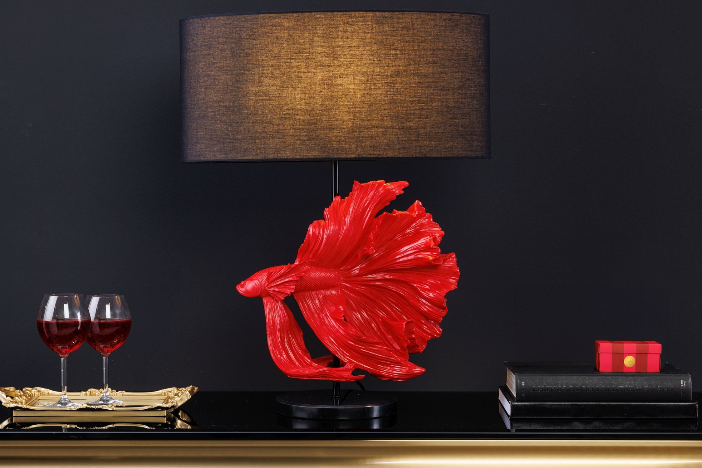 Lampe de table Marbre Tissu Rouge Noir 64 cm confortable