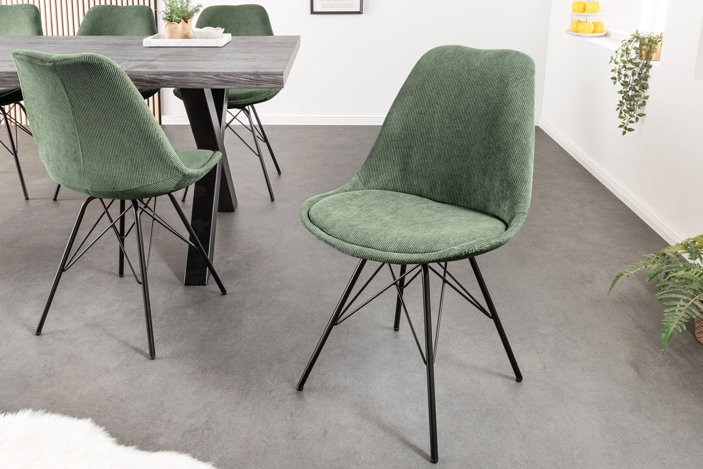 Chaise de salle à manger sans accoudoirs Velours côtelé métal vert noir Moebel, Fußboden, Stuhl, Esstisch, Dekoration für Zuhause
