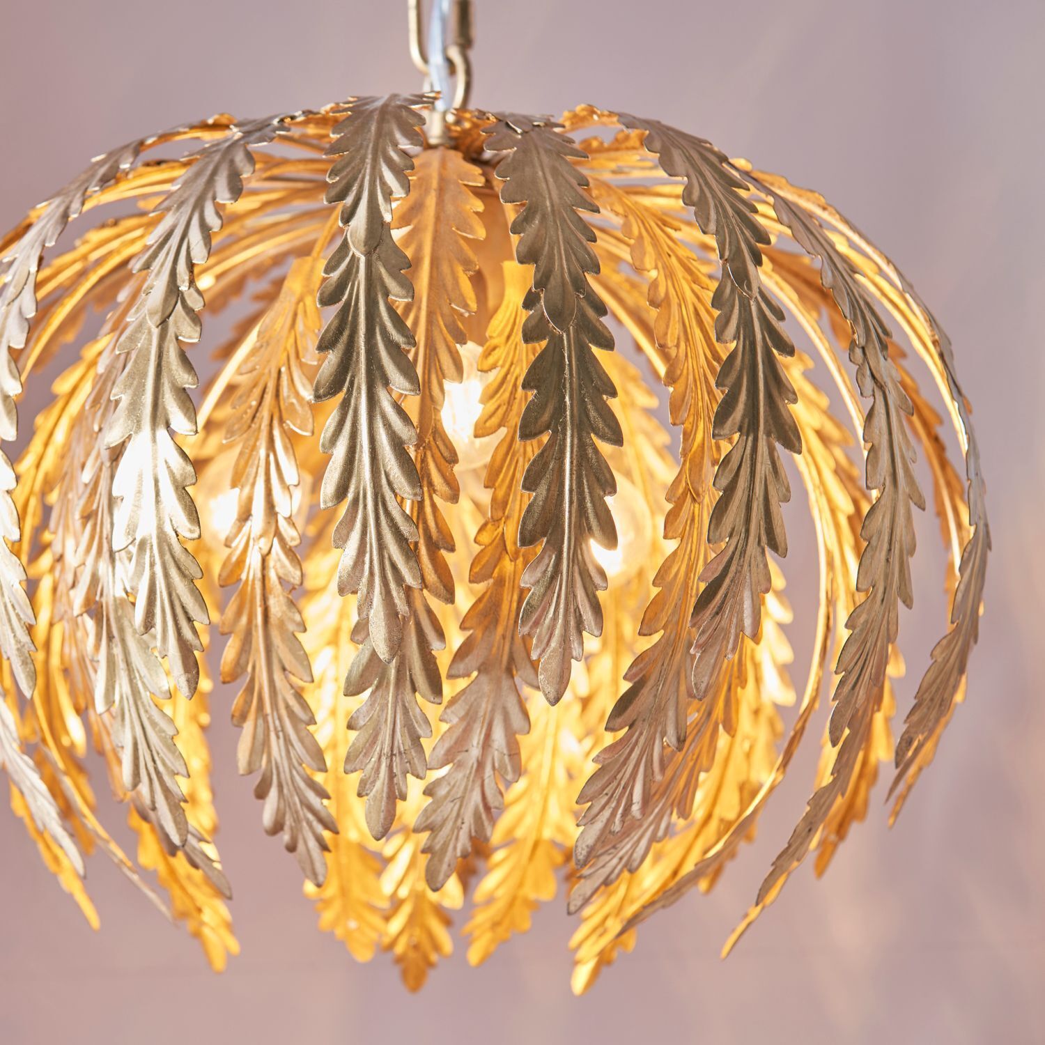 Lampe à suspendre métal Ø 45 cm rond feuille d'or 3x E14 Moderne Floral