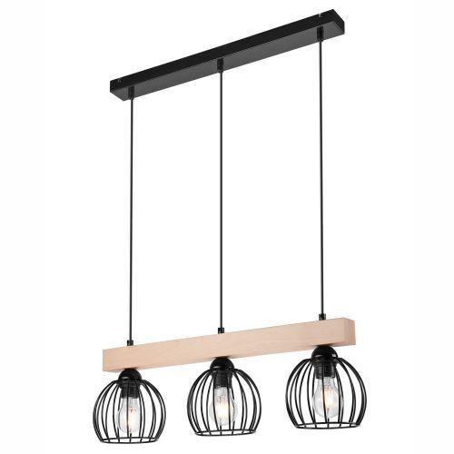 Suspension table à manger noir bois 3xE27 allongée