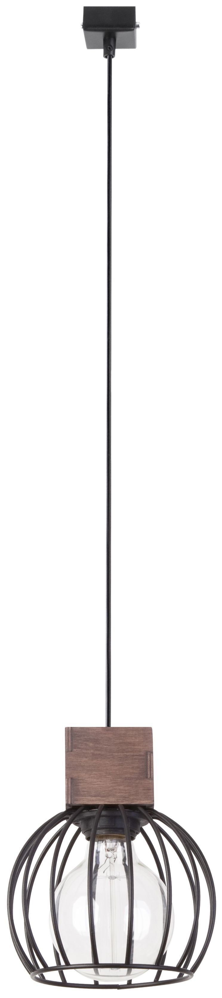 Lampe à suspendre ronde bois métal noir E27 Ø16 cm