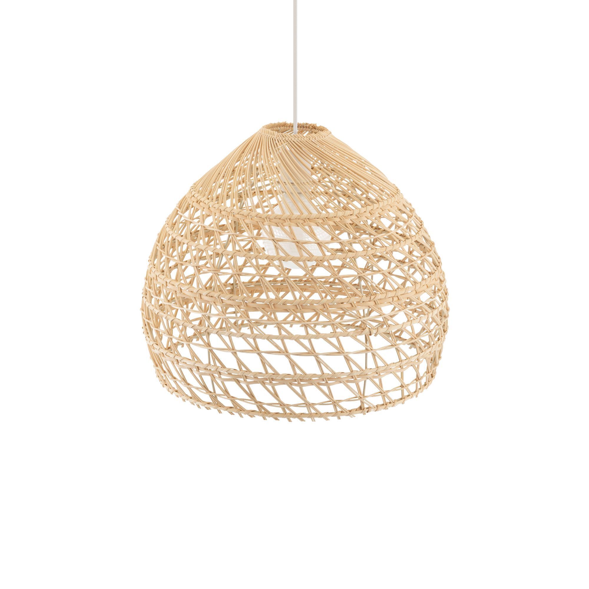 Runde Hängelampe Rattan Naturholz E27 Ø43 cm wohnlich Pendelampe, Korblampe, Rattan, geflochten, Hängelampe