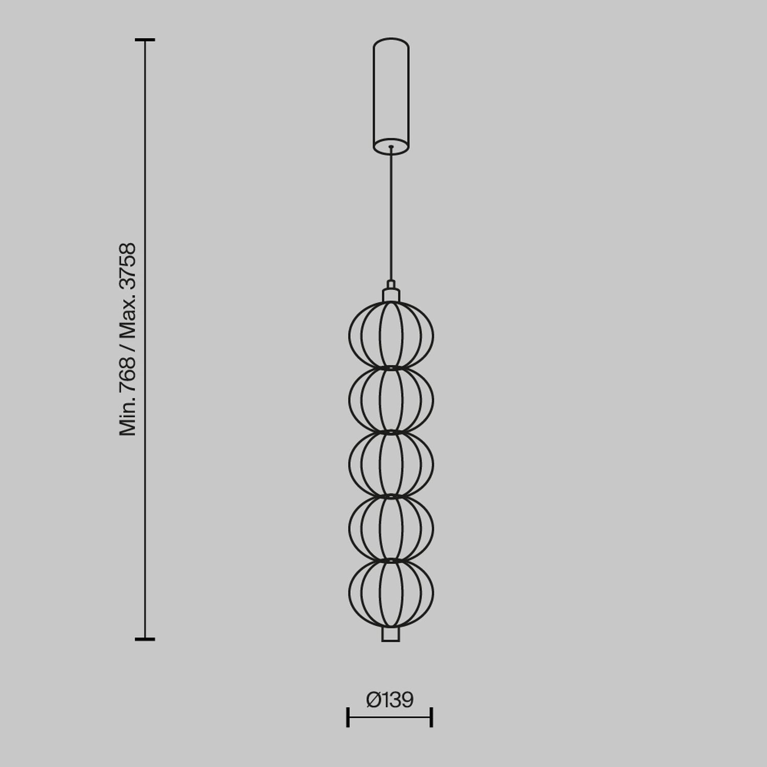 Suspension métal LED 13,9 cm de large H : max. 375,8 cm