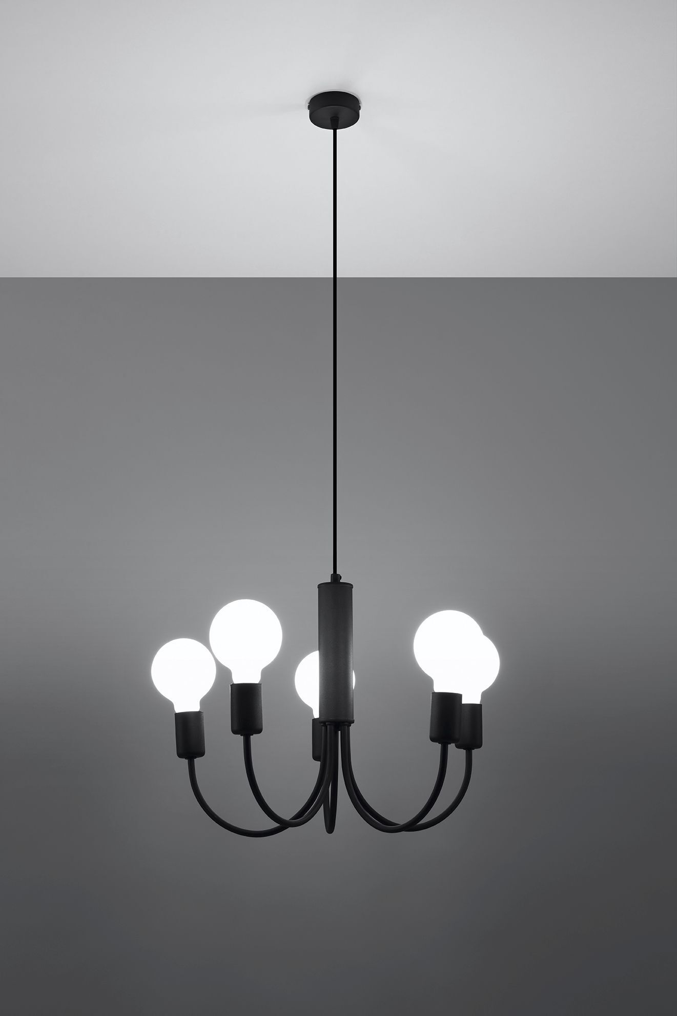 Lustre noir métal 5 flammes rétro Ø 45 cm
