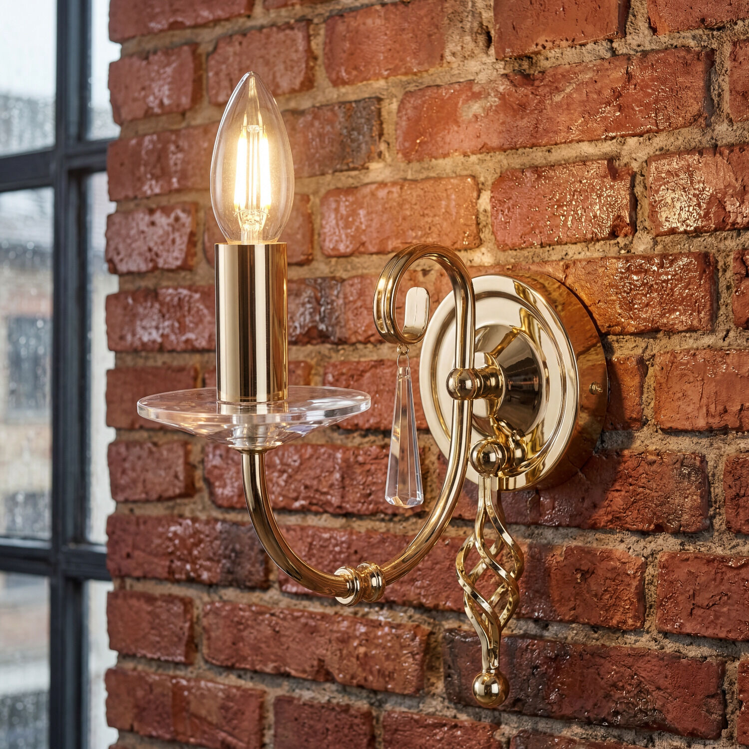 Wandlampe, Wandlicht, Bronzieuge, Wandleuchte, Kristallanhänger