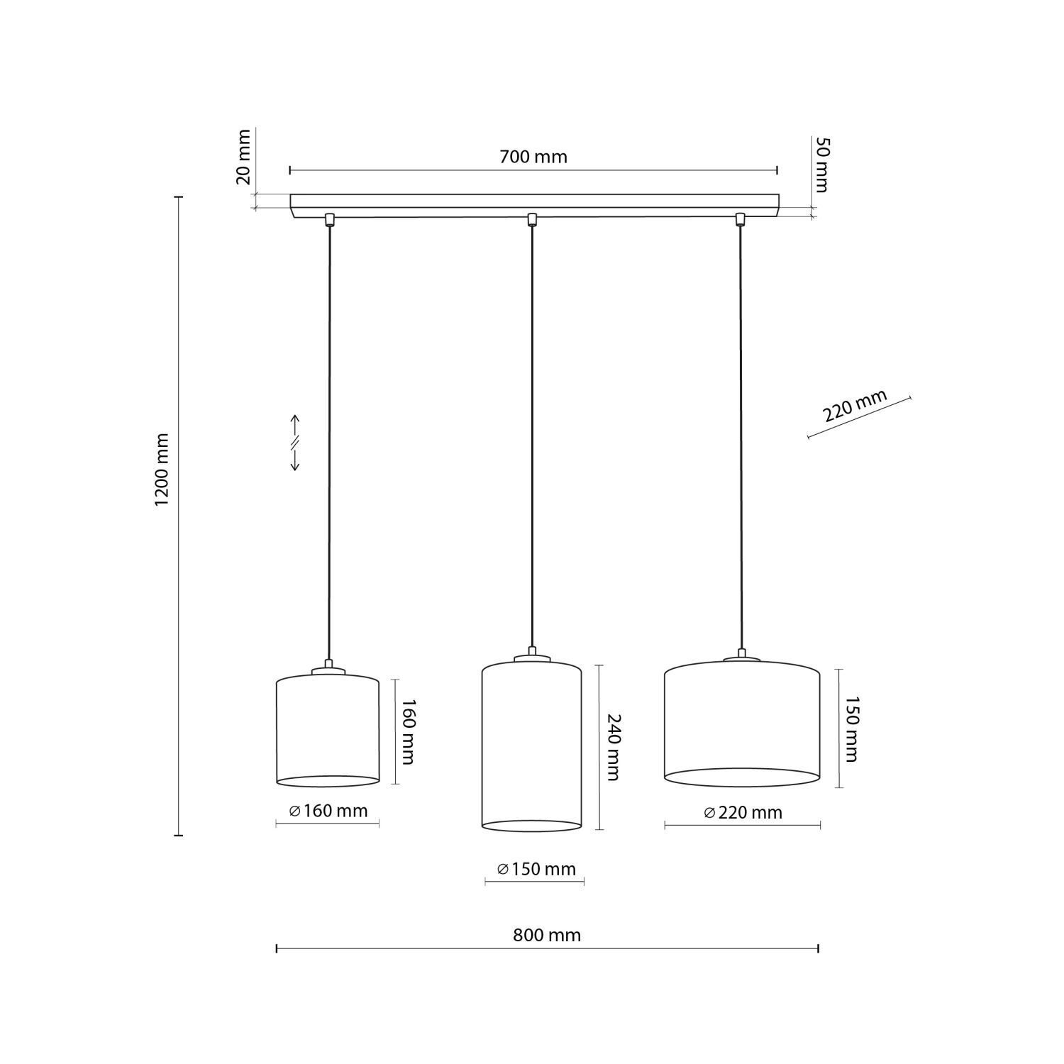 Suspension 3 flammes tissu métal L : 79 cm E27 Boho Diagramm, Handlung