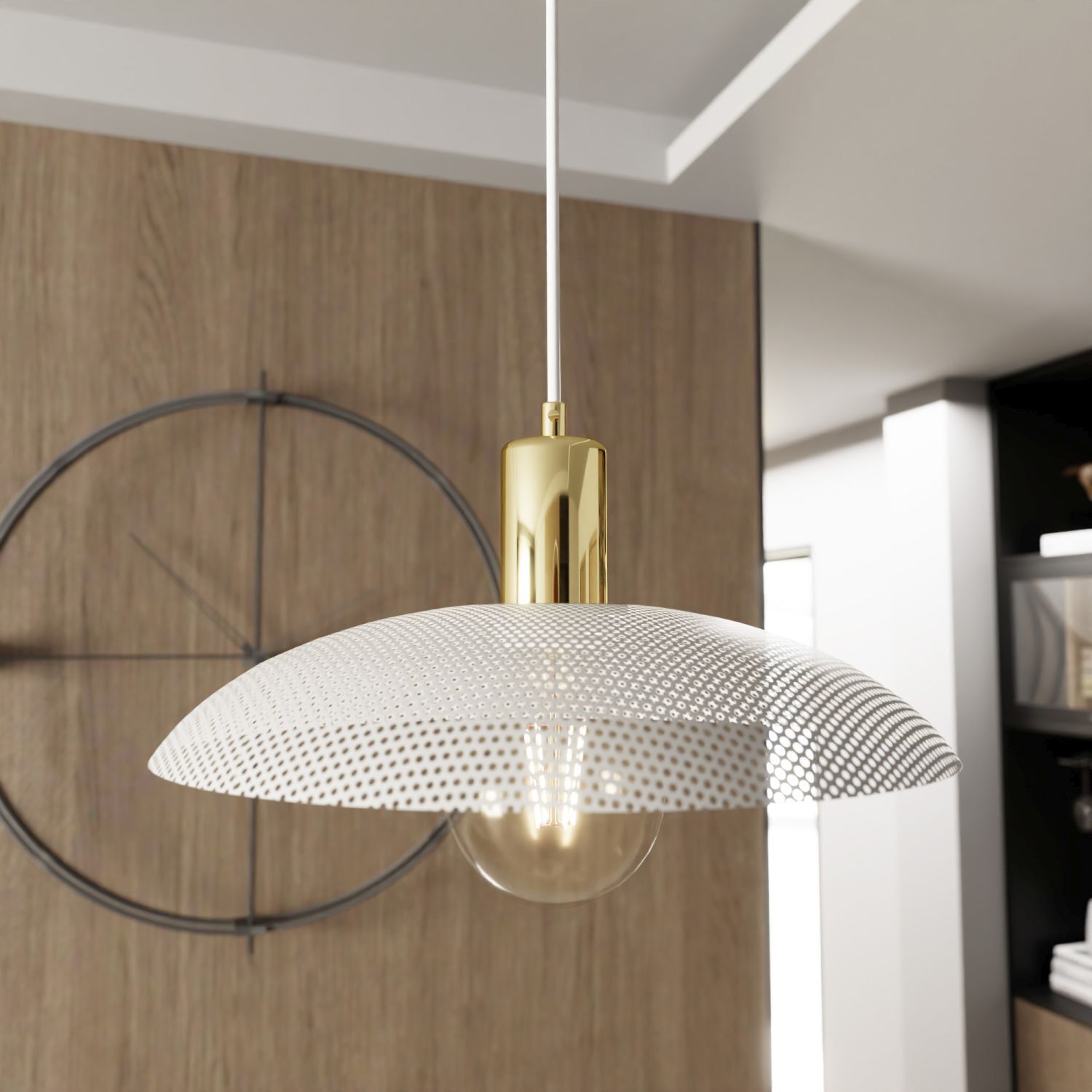 Suspension Blanc Or Ø 30 cm H : max. 100 cm réglable E27