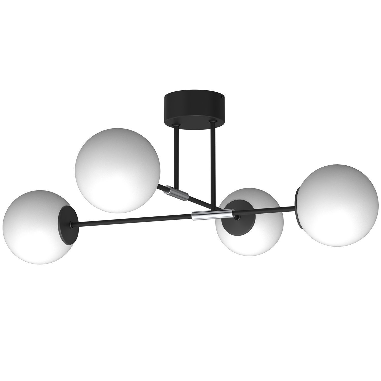 Plafonnier noir blanc chrome L:80 cm E27 boules