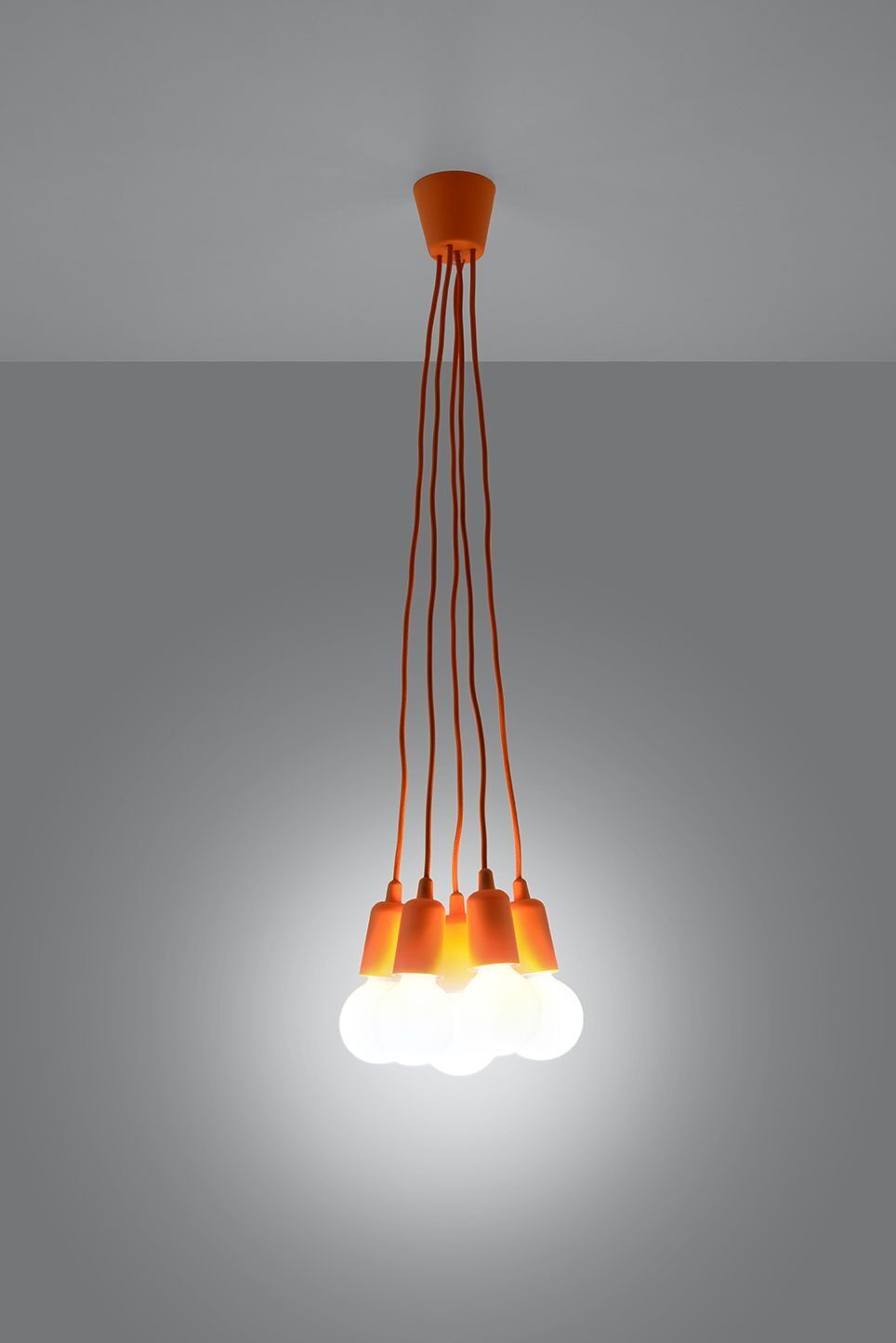 Suspension orange vif 5 flammes rétro NESSA