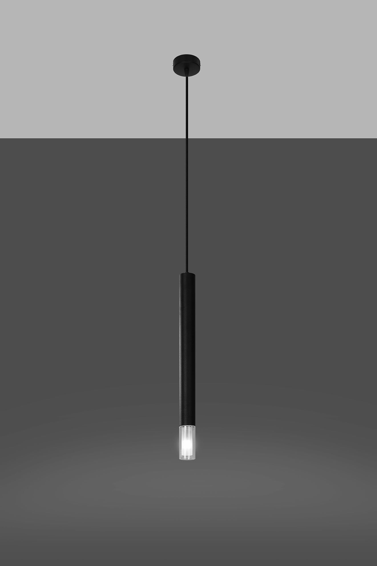 Suspension Noir Cylindre Ø 4 cm étroit Métal Verre