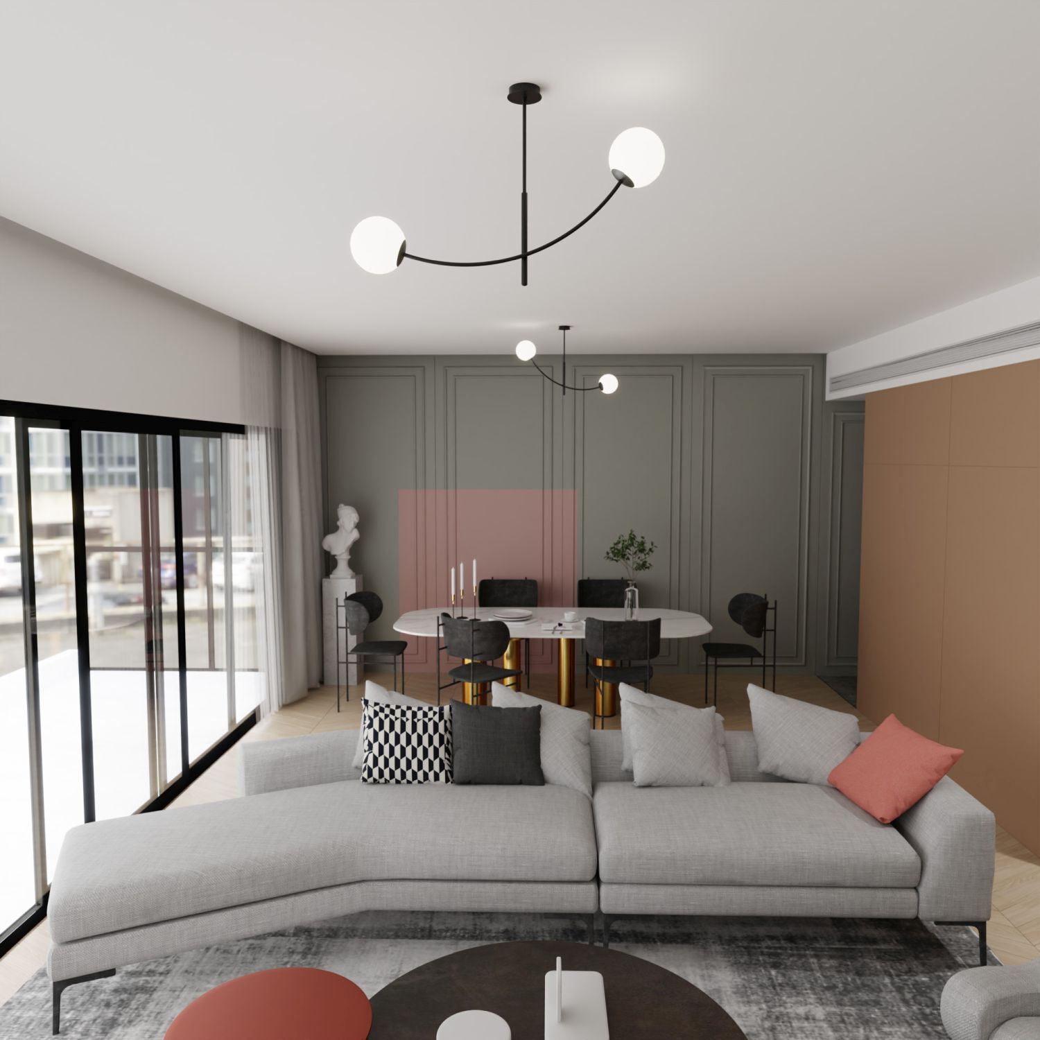 Plafonnier verre métal L : 83 cm orientable noir blanc E14 Dekoration für Zuhause, Wohnzimmer, Couch, Stuhl, Tabelle