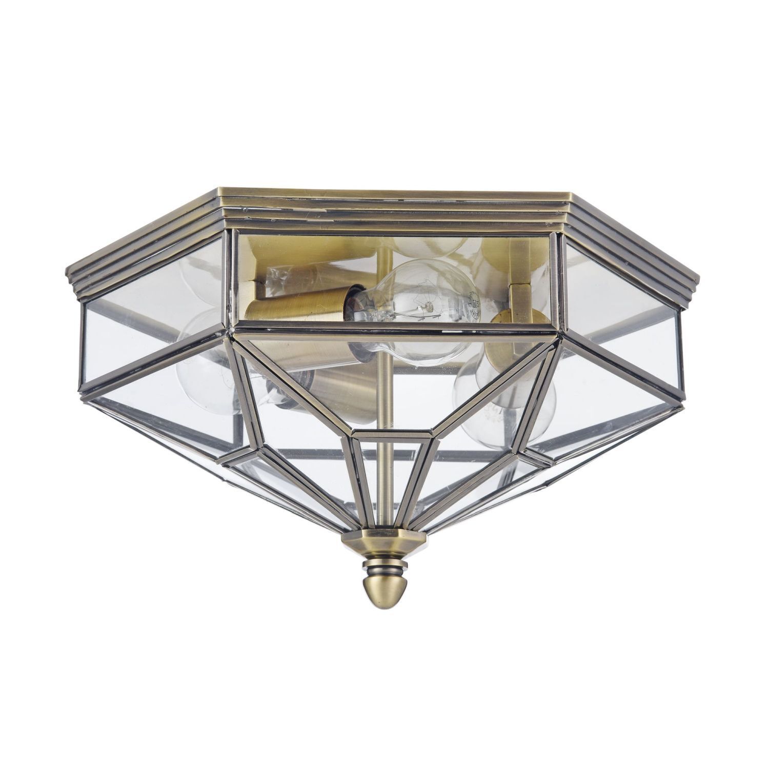 Plafonnier métal verre IP43 en bronze E27 3 flammes