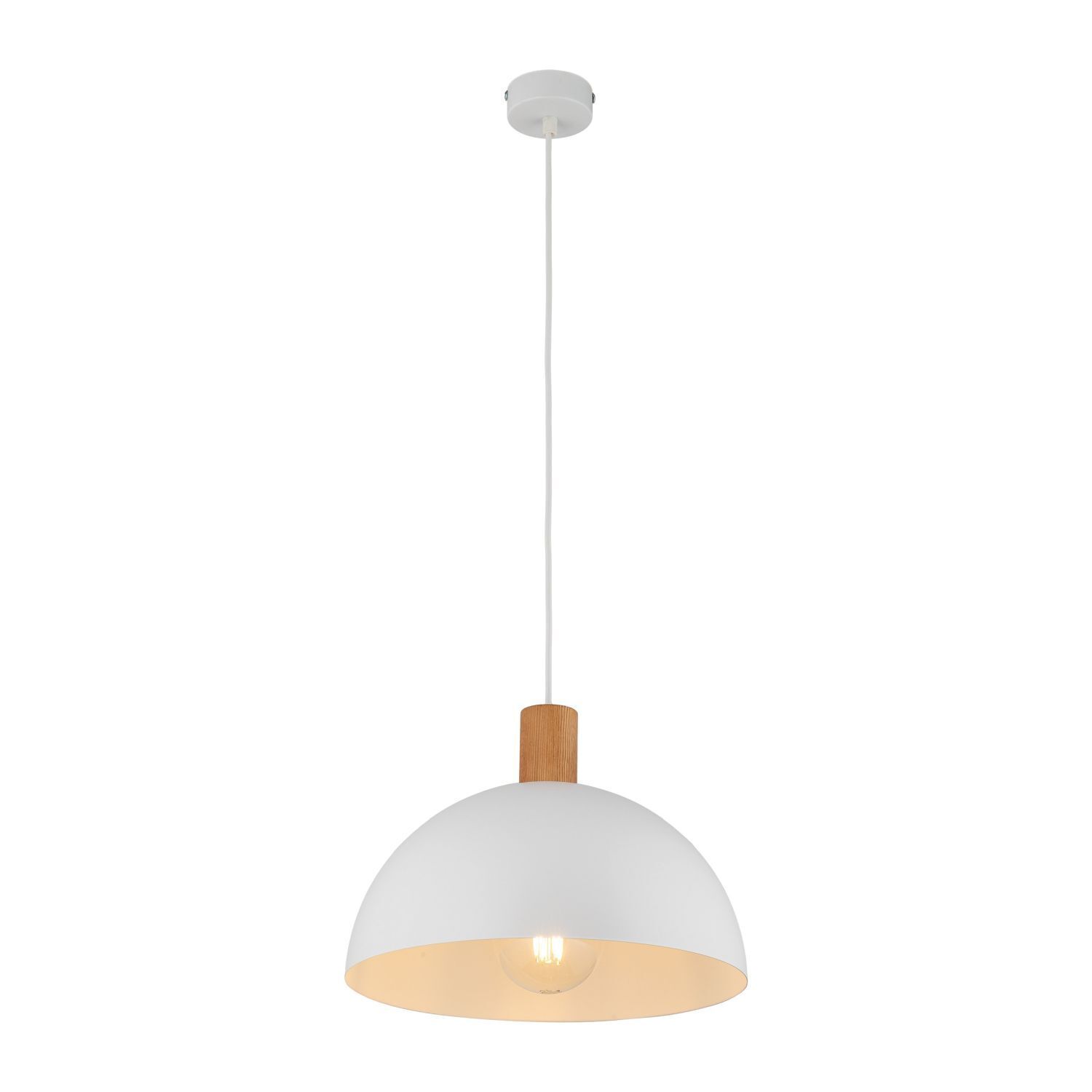 Lampe à suspendre Blanc Scandinave Métal Bois Ø 33,5 cm E27