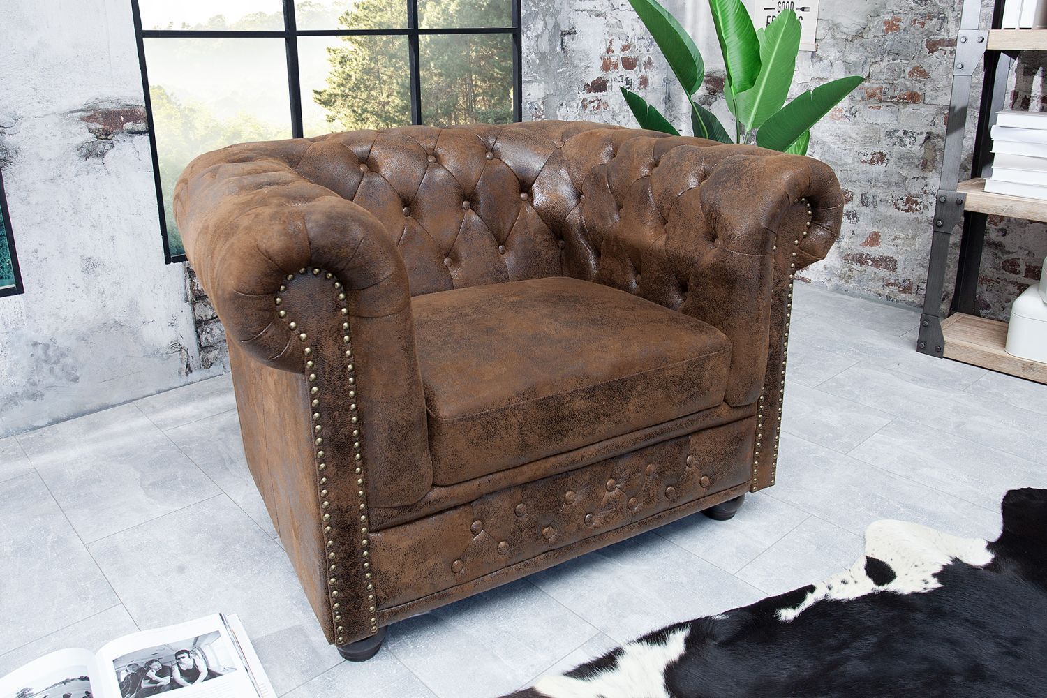 Fauteuil en simili cuir bois 65 cm en marron antique