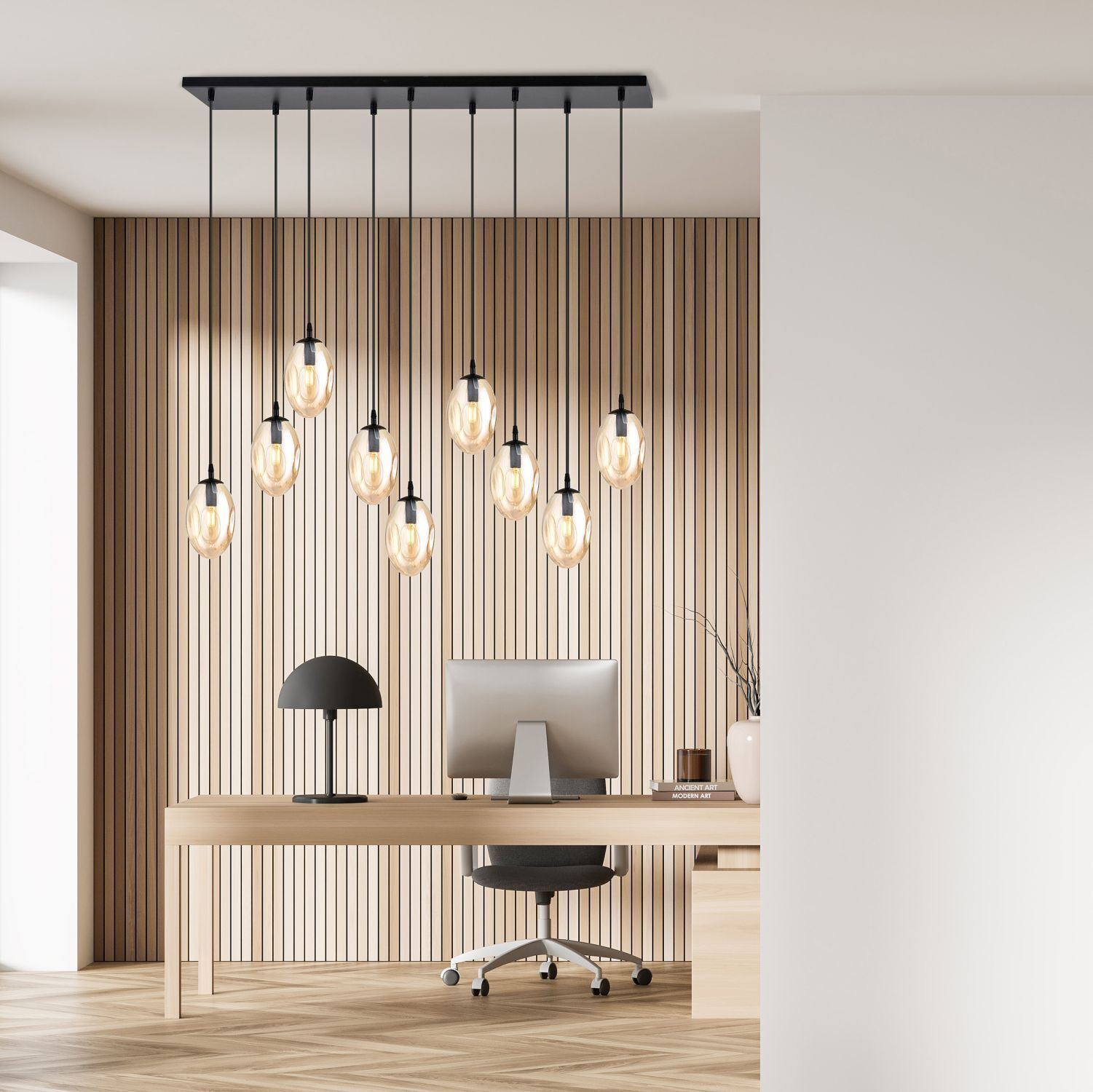 Lampe à suspendre grand verre 9 flammes en ambre noir E14