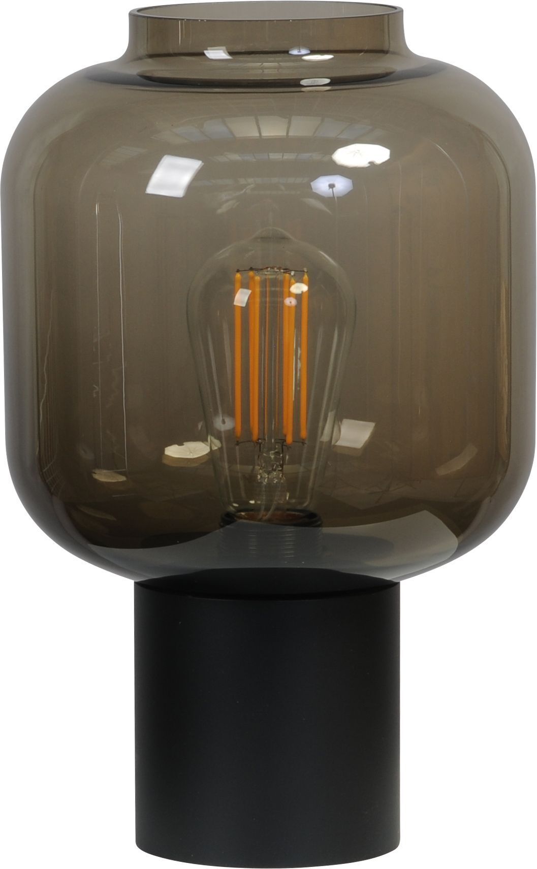 Petite lampe de table verre fumé métal 31 cm de haut Ø 20 cm E27