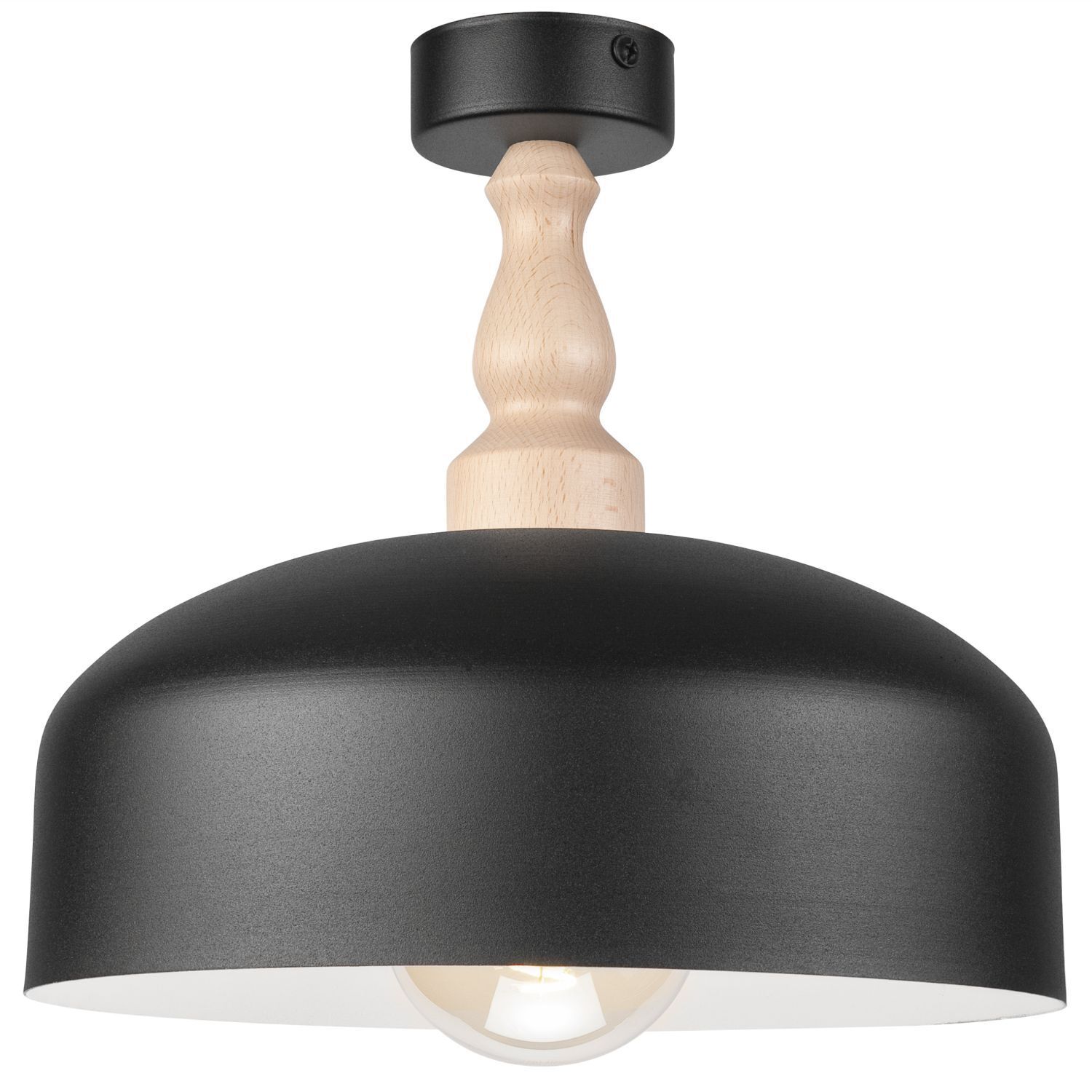 Plafonnier Noir Métal Bois E27 Ø 30 cm Scandinave