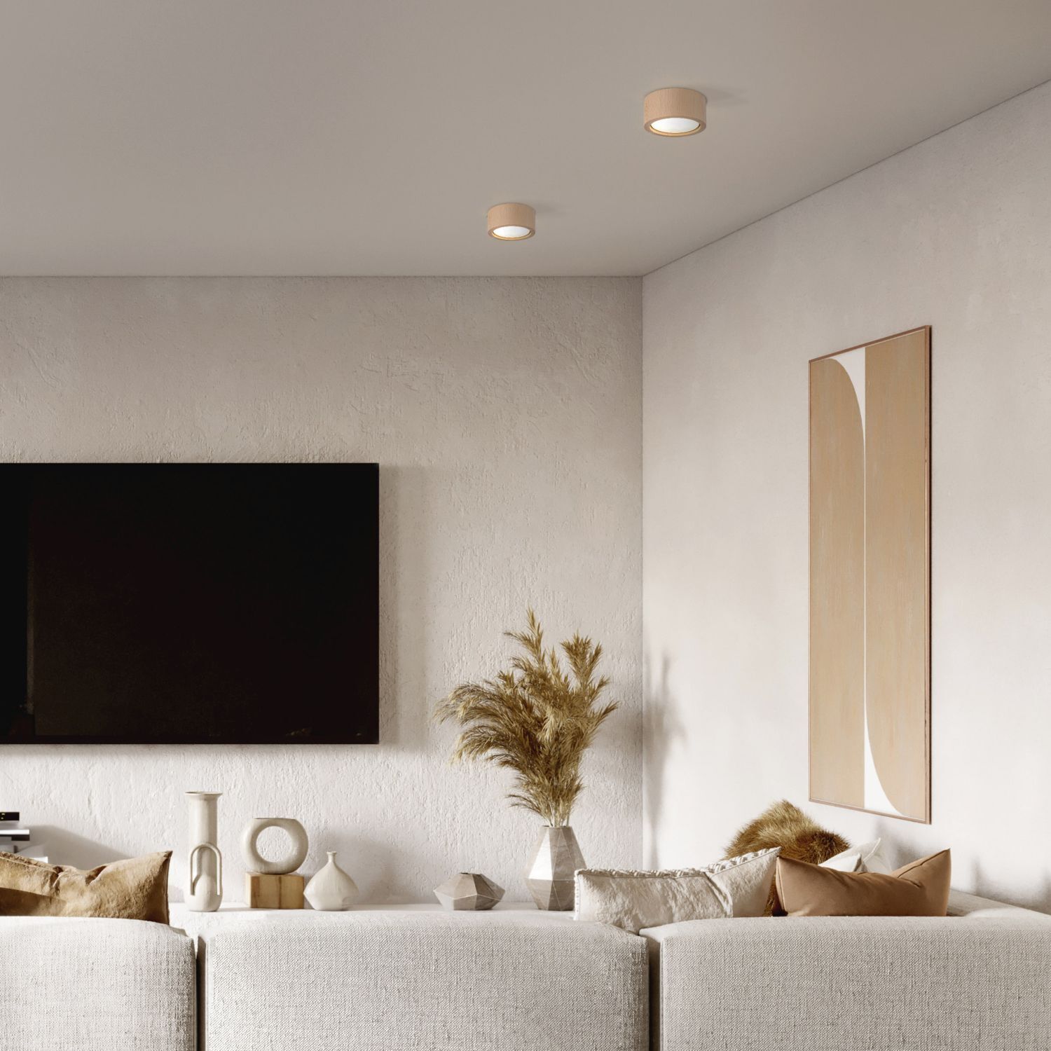 Deckenlampe rund Ø 9,5 cm H: 4,5 cm Aufputz GX53 Holz Innenarchitektur, Inneneinrichtung, Wohnzimmer, Deckenleuchte, Lampe