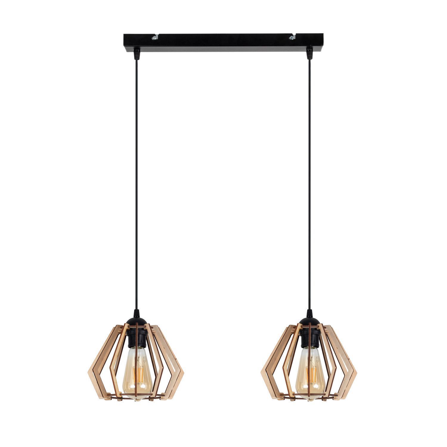 Lampe à suspendre décorative en bois E27 à 2 flammes, 50 cm de long