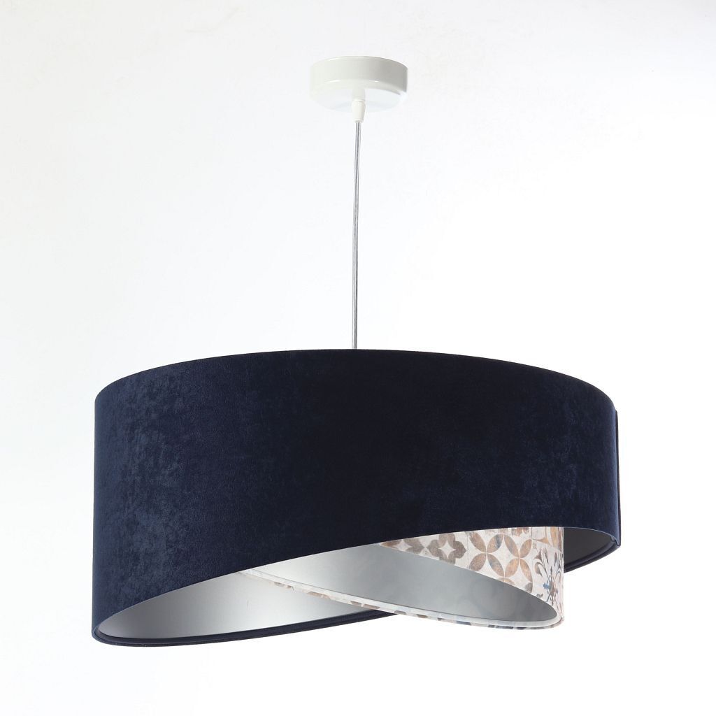 Suspension Tissu D : 50 cm Aspect velours Bleu Beige Argenté