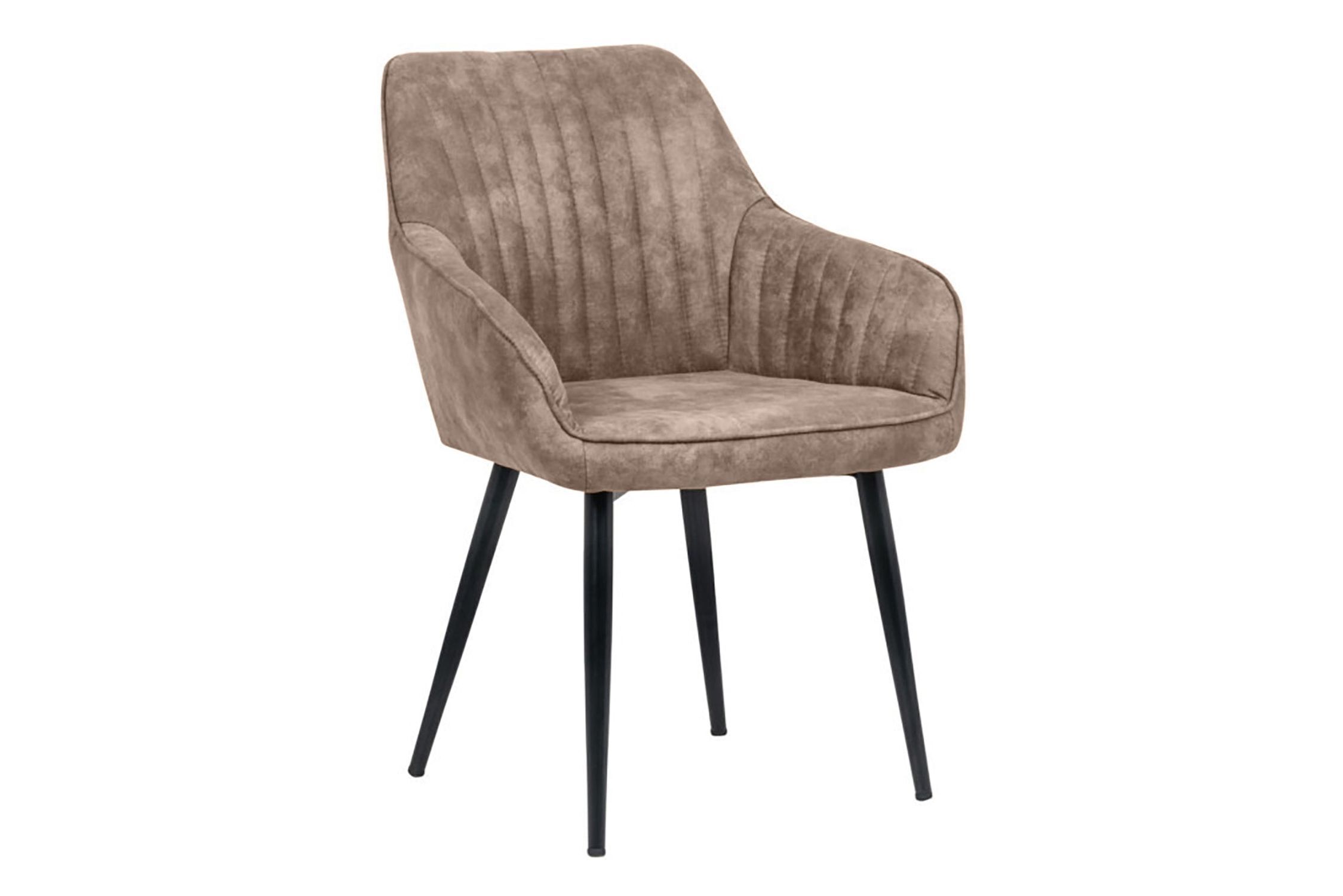 Chaise de salle à manger Taupe Noir L : 60 cm avec accoudoirs Tissu Métal