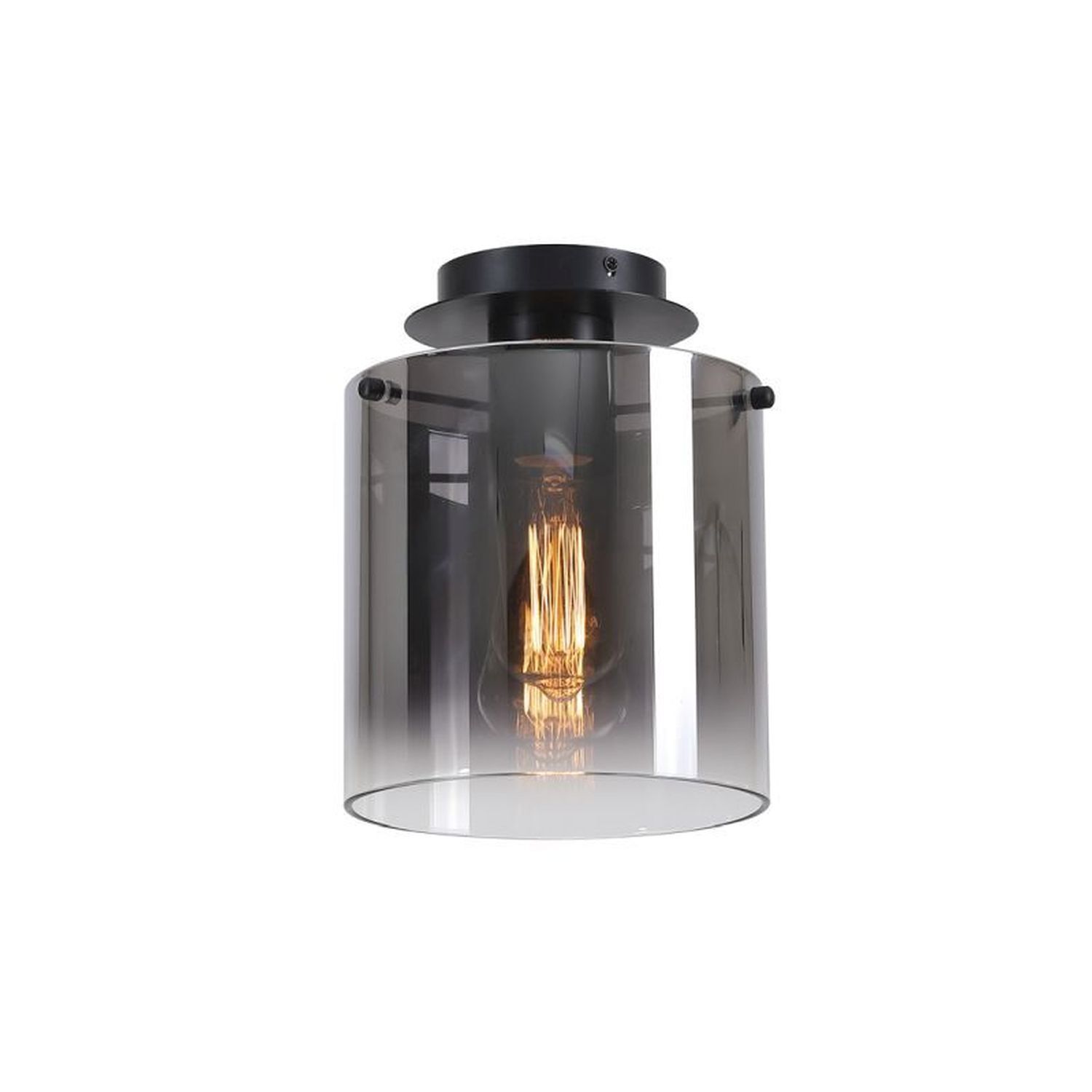 Lampe de plafonnier verre métal noir gris fumé L:22 cm