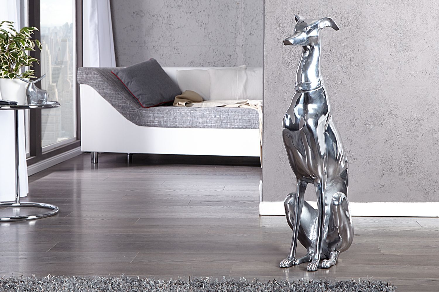 Statue Déco Lévrier Aluminium 25x40 cm en argent Innenarchitektur, Inneneinrichtung, Fußboden, Bodenbeläge, Couch