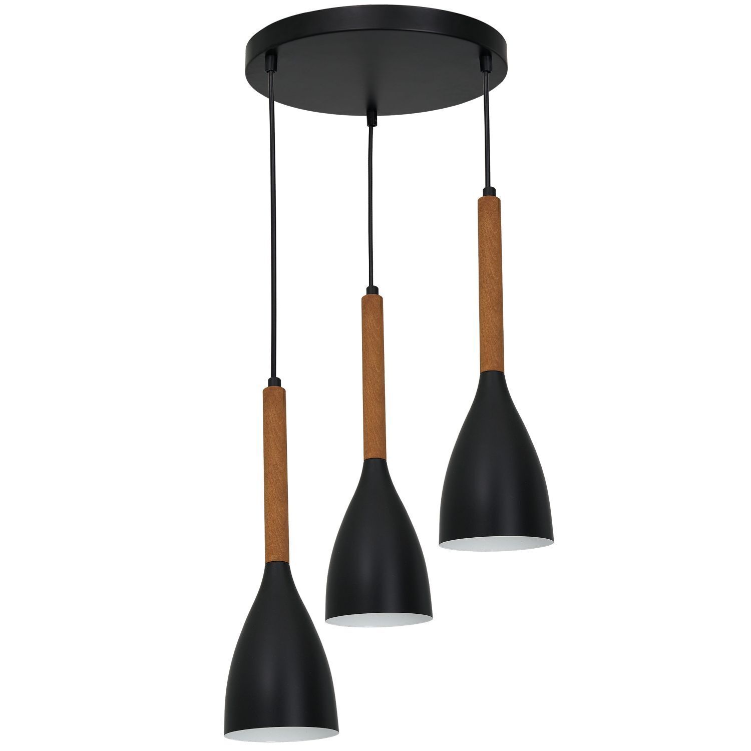 Lampe à suspendre métal bois 3x E27 noir