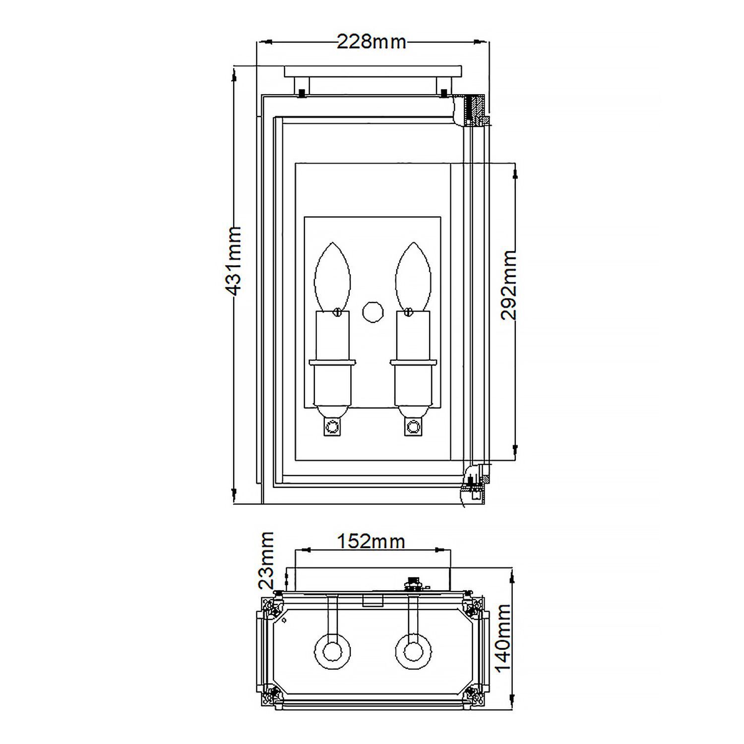Applique extérieure alu verre H : 43,1 cm IP44 2x E14 Vintage CAD-Diagramm, Diagramm