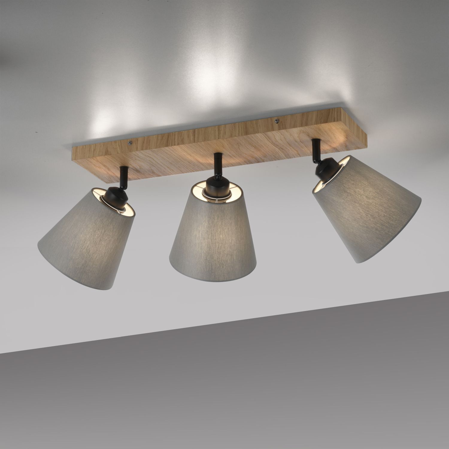 Spot de plafond tissu bois E27 3-flmg mobile taupe naturel Beleuchtung, Leuchte, Lampe
