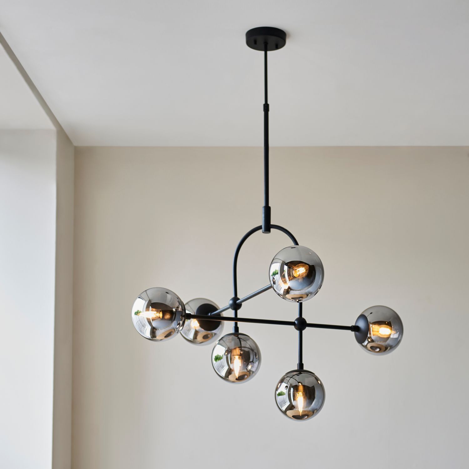 Lampe de plafonnier verre fumé métal sphère abat-jour L : 86 cm 6x E14
