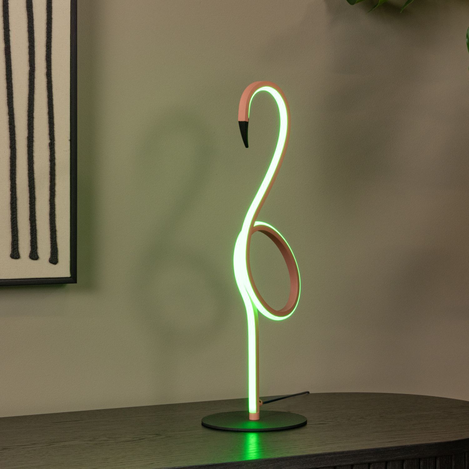 LED Tischleuchte Aluminium Rosa Fernbedienung H:49 cm Neonlampe, Flamingo‑Form, LED‑Licht, Tischlampe, Wohnkultur