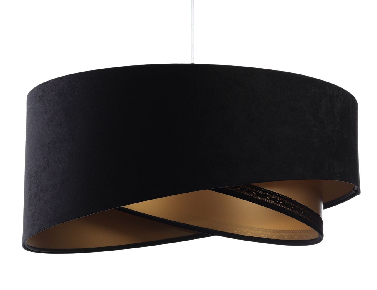 Lampe à suspendre E27 ronde Ø 50 cm Noir Or Tissu Dentelle Moderne