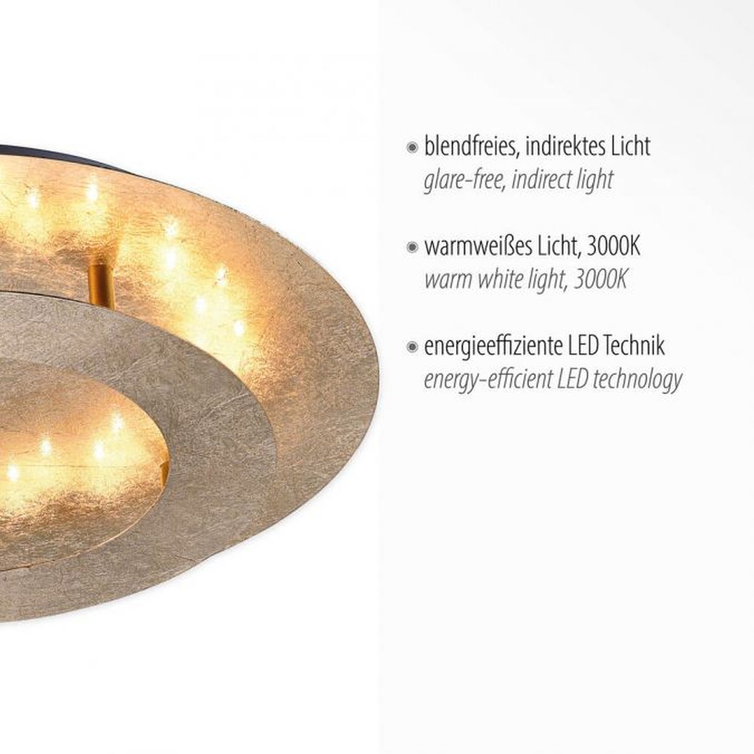 Plafonnier LED en feuille d'or métal 2270 lm Ø40 cm Deckenleuchte, Lampe