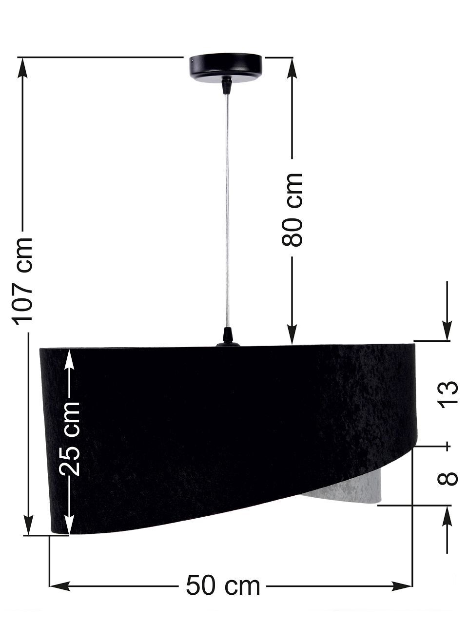 Suspension Noir Gris Or E27 ronde Ø 50 cm Tissu