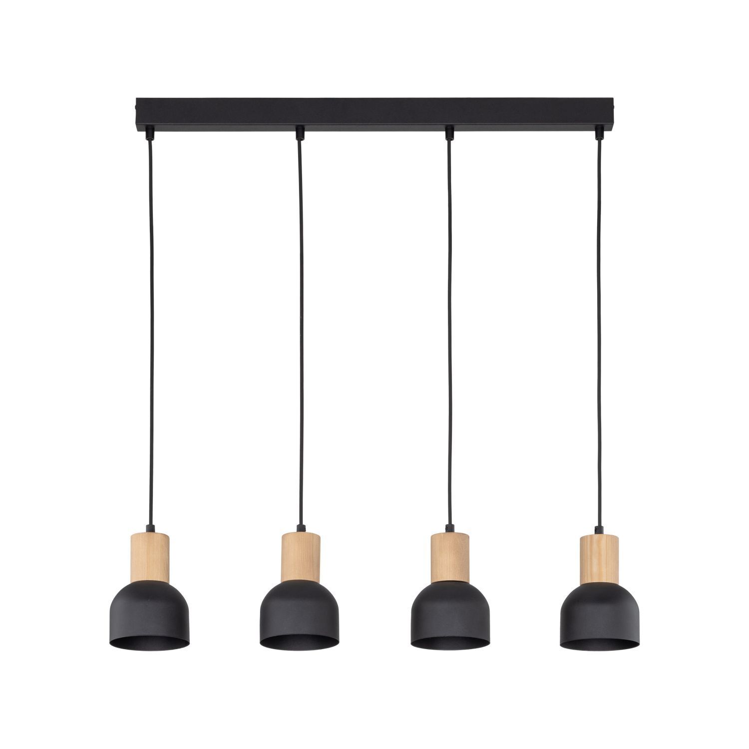 Suspension métal bois E27 noir bois 4 flammes Lampe