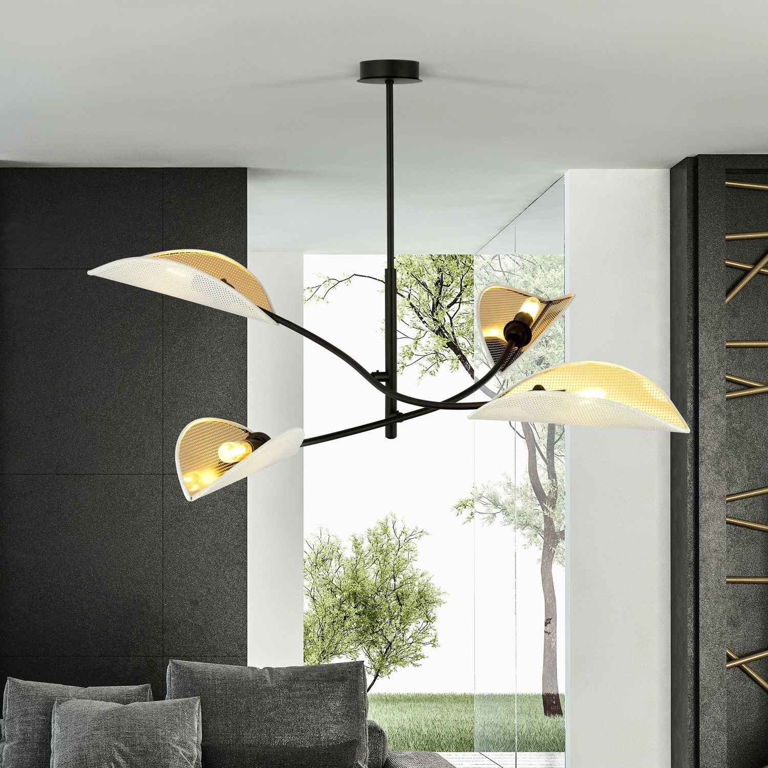Plafonnier Moderne L : 102 cm pivotant 4x E14 Métal Tissu