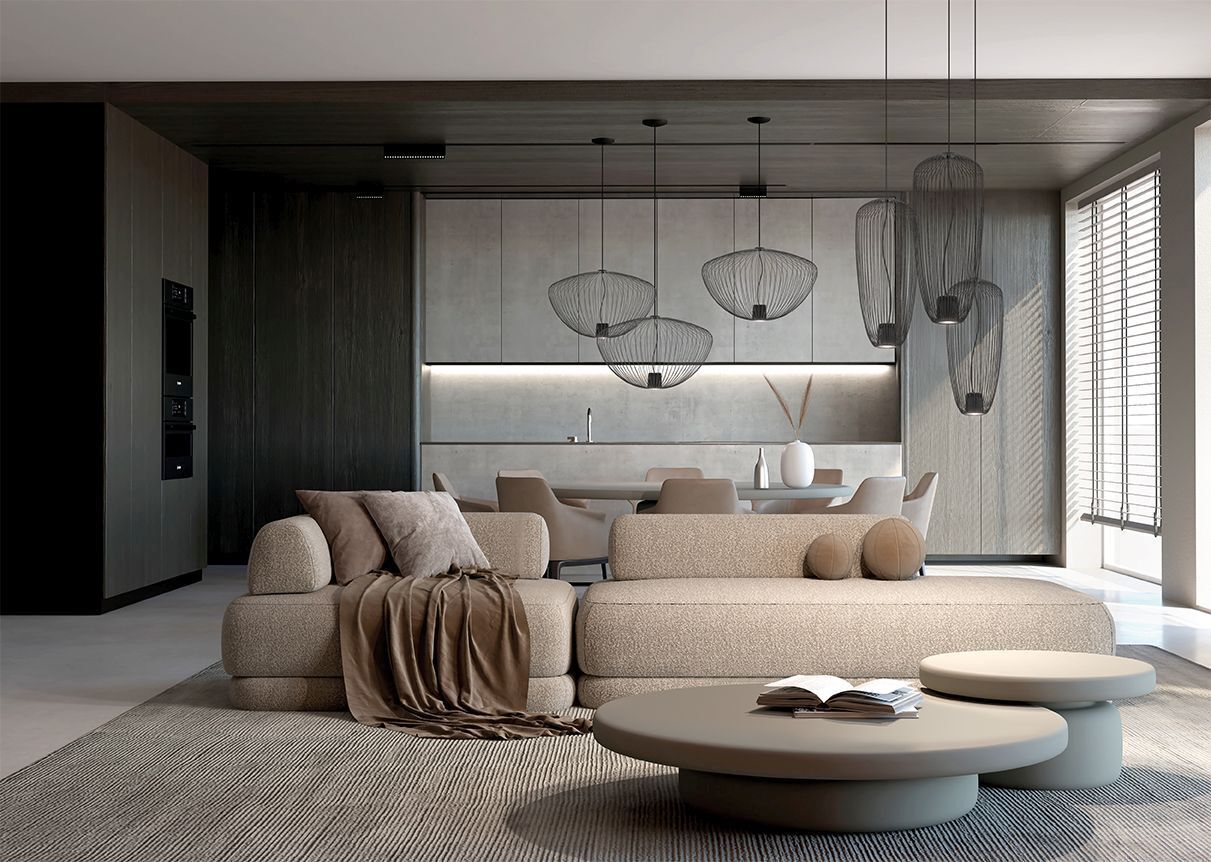 Wohnzimmer, Sofa, Beige, Kaffee-Tisch, Moderne Einrichtung