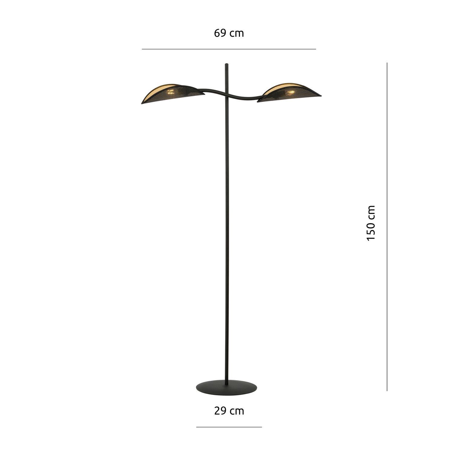 Lampadaire tissu métal 150 cm petit bras pivotant noir or