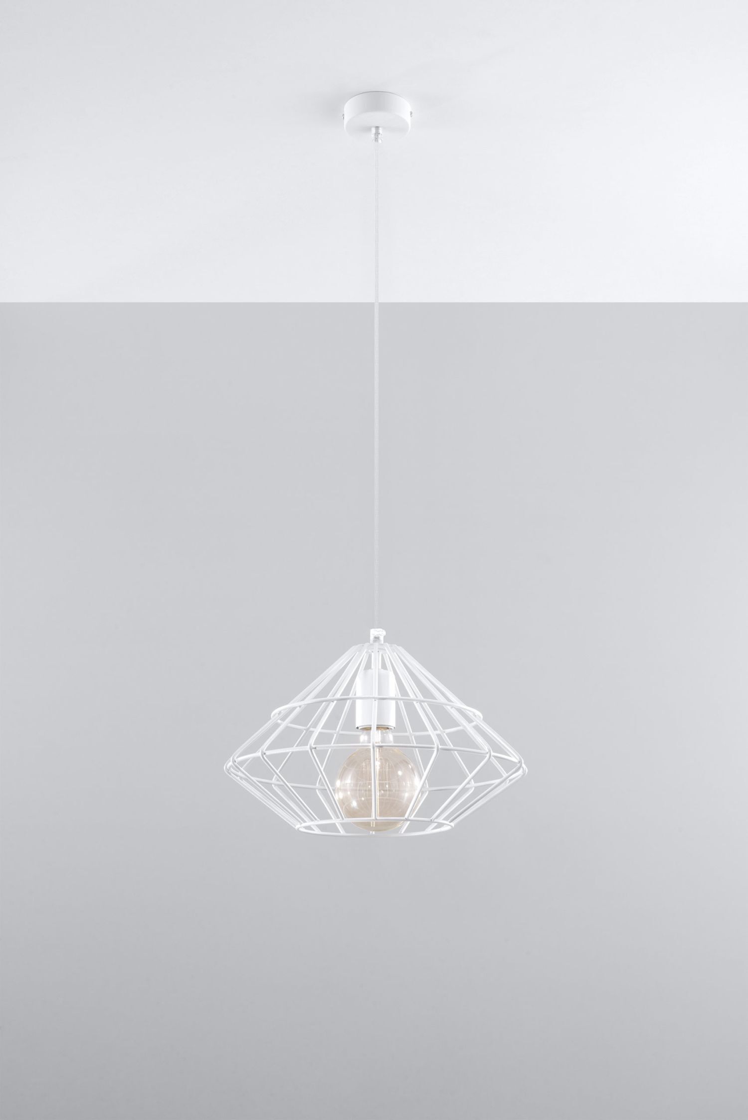 Lampe à suspendre Blanc Métal Fil Rétro Géométrique E27