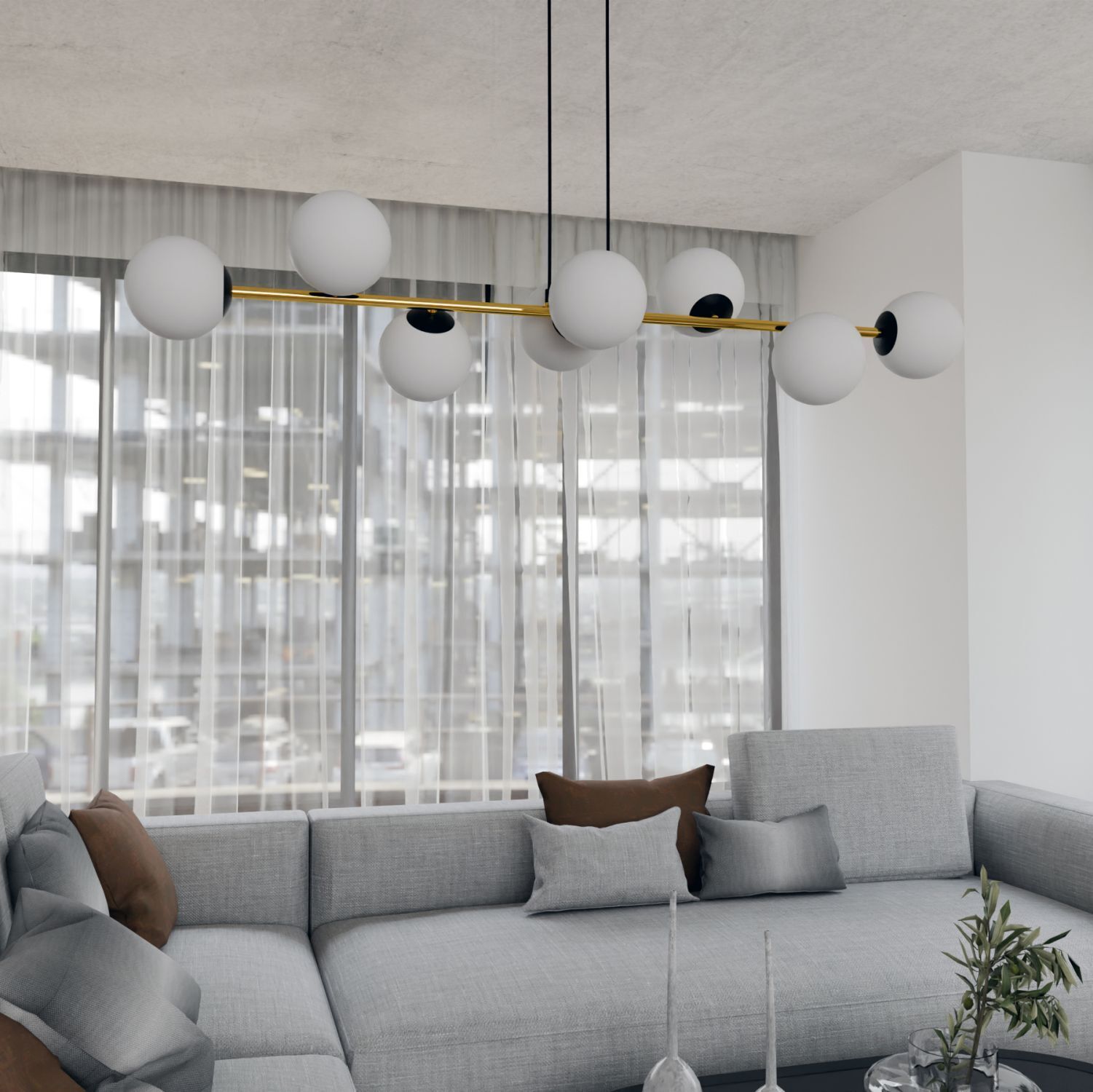 Suspension longue 140 cm E14 en noir blanc or