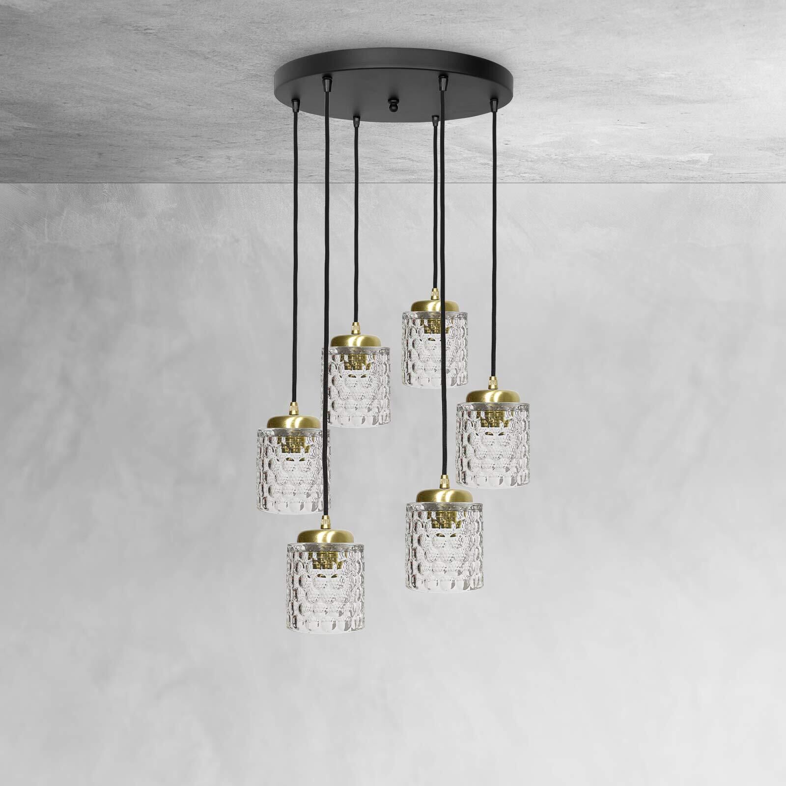 Suspension laiton fer verre 6x E27 en noir clair Leuchter, Lampe