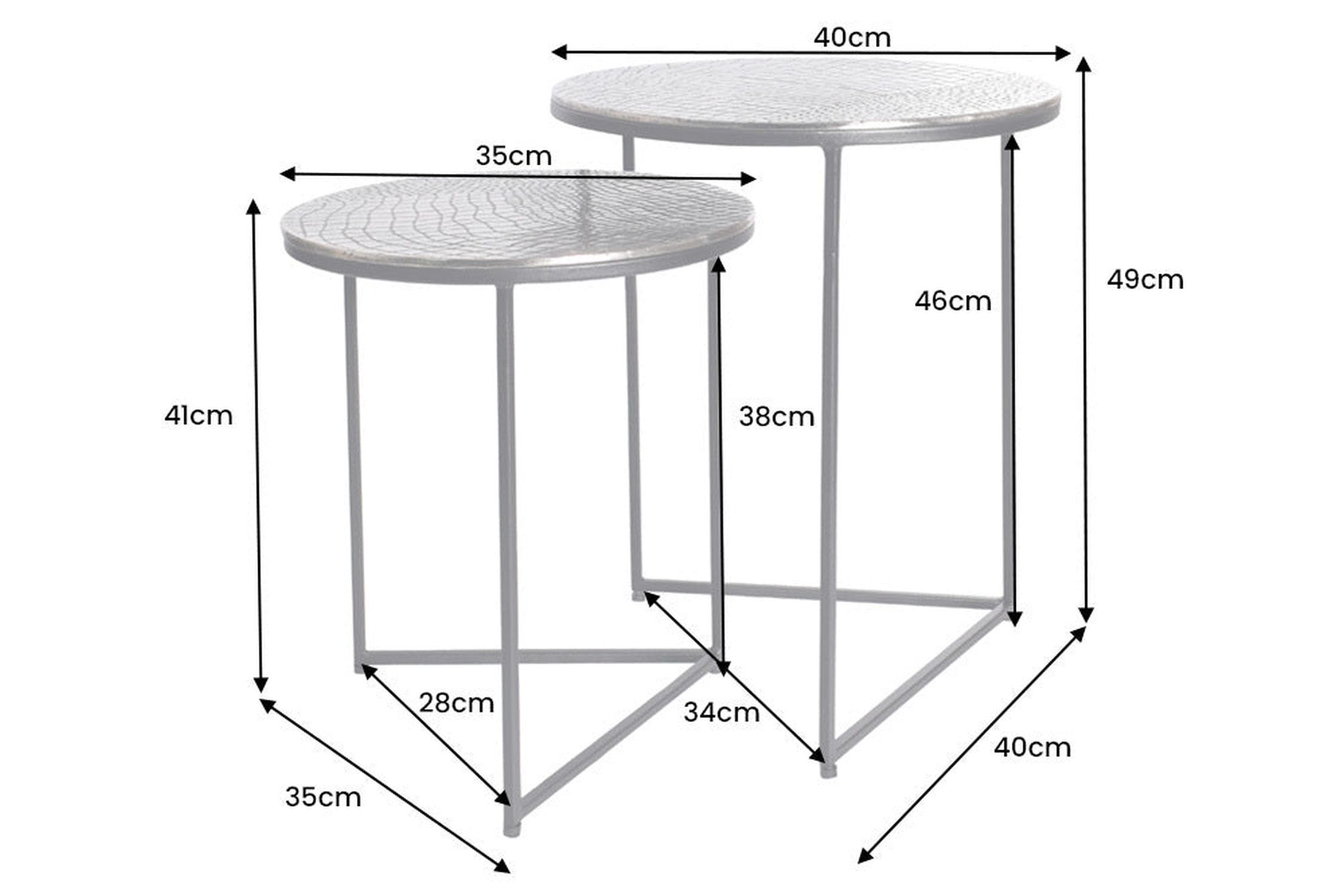 Set de 2 tables d'appoint en métal argenté antique martelé Moebel, Tabelle, Barhocker