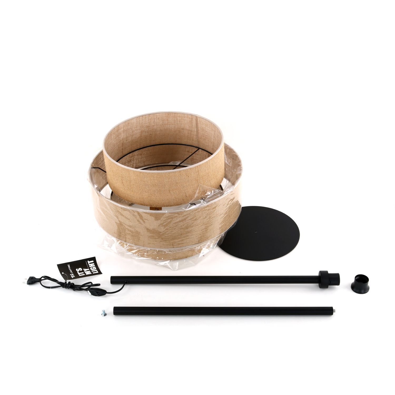 Stehleuchte Schwarz gemütlich 15,5 cm E27 Stahl Jute lampe, holz, faltbar, stativ, Kabel