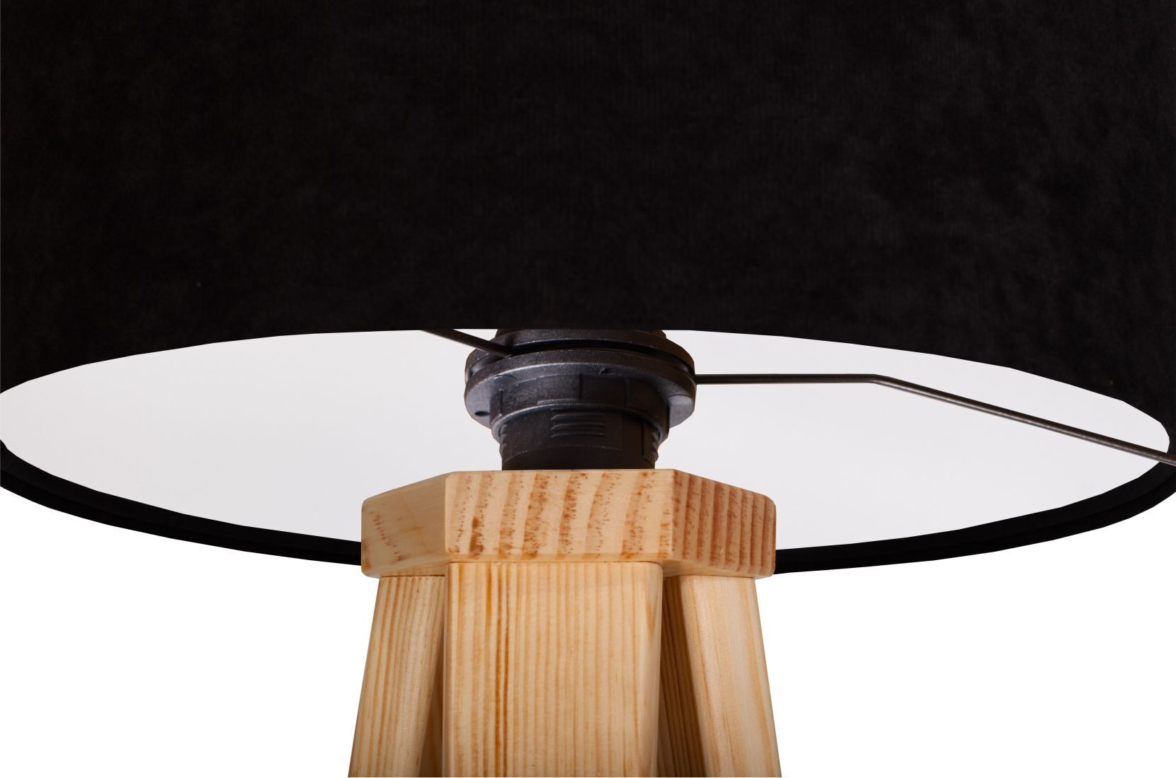 Lampe de table noir blanc bois tripode 46cm rétro