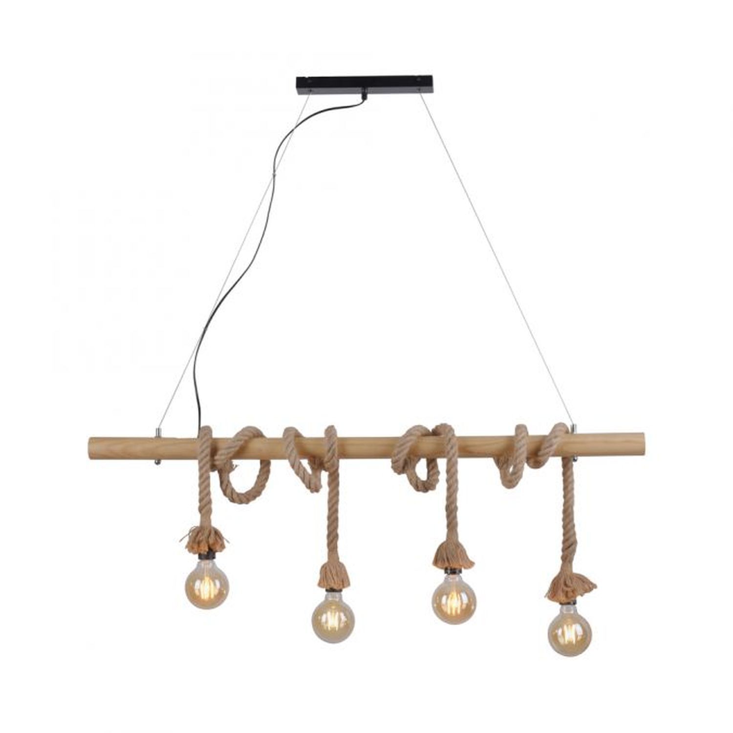 Suspension vintage poutre en bois corde E27 100 cm