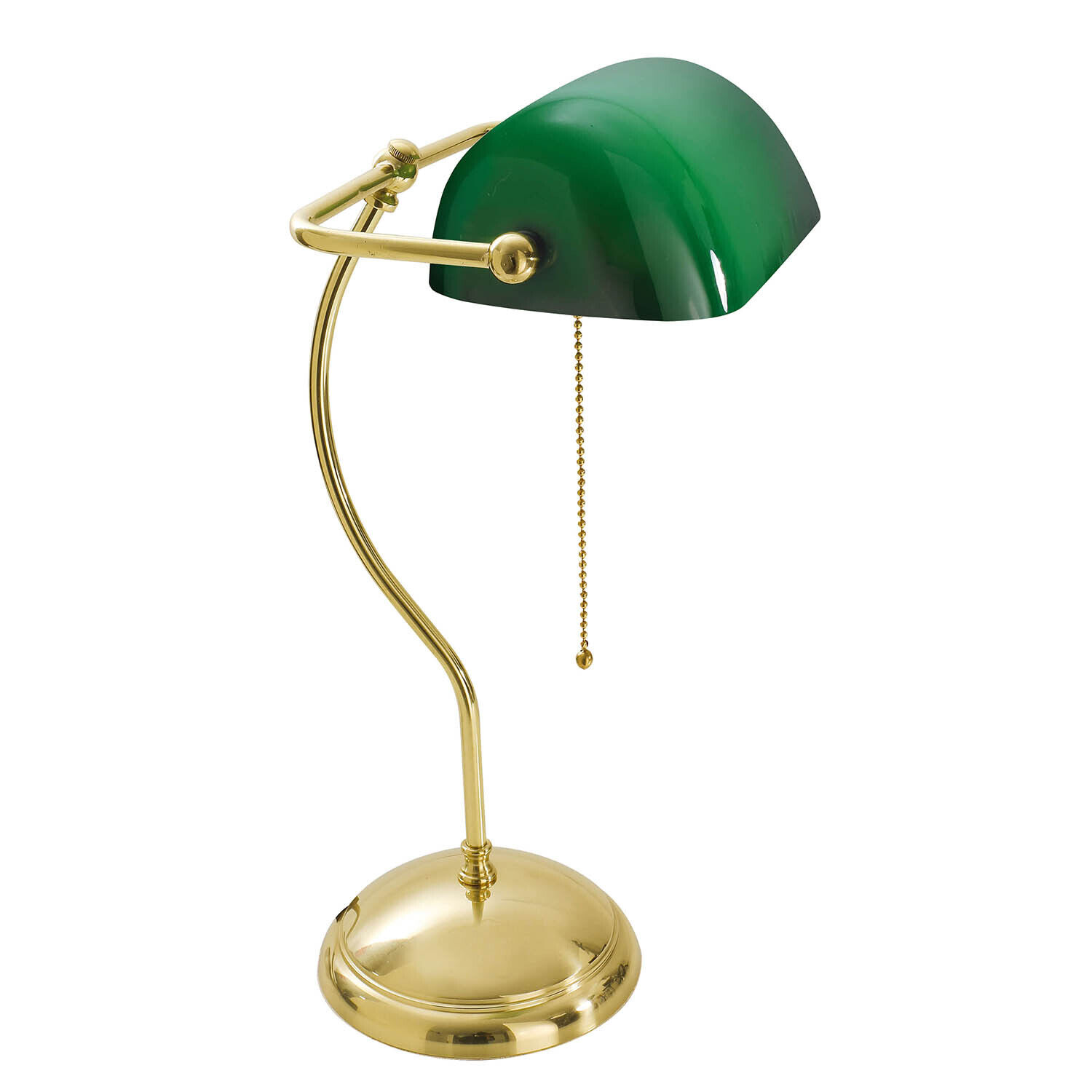 bankerlampe-schreibtischleuchte-vintage-messing-poliert-gruen-2 tischlampe, Messing, Grün, Schreibtischlampe, glänzende Metalloberfläche