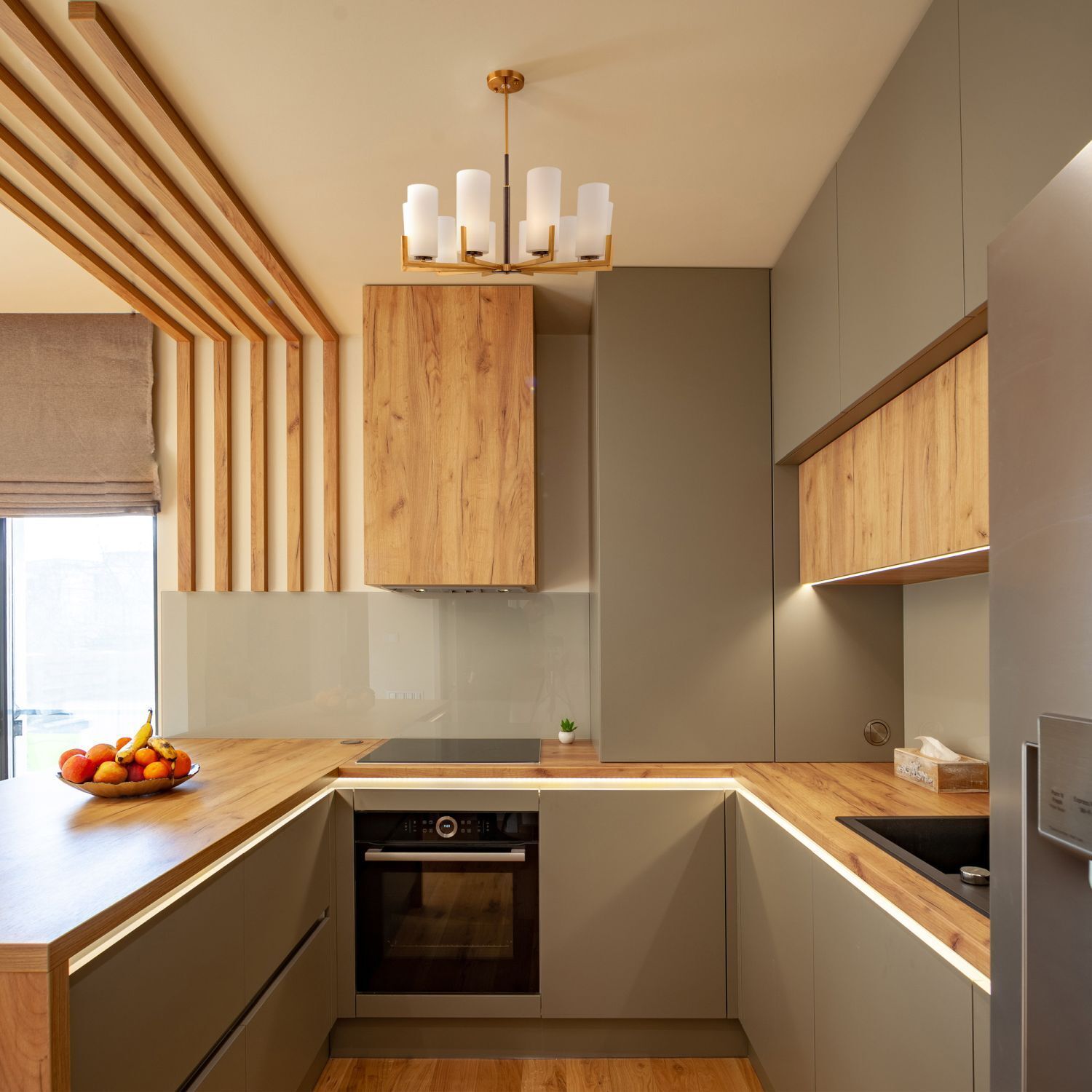 Drinnen, Innenarchitektur, Küche, Holz, Mikrowelle