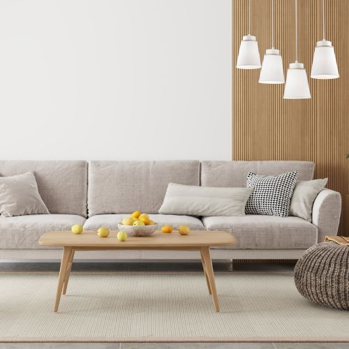 Suspension Blanc Bois Tissu Métal 4-flmg Lampe