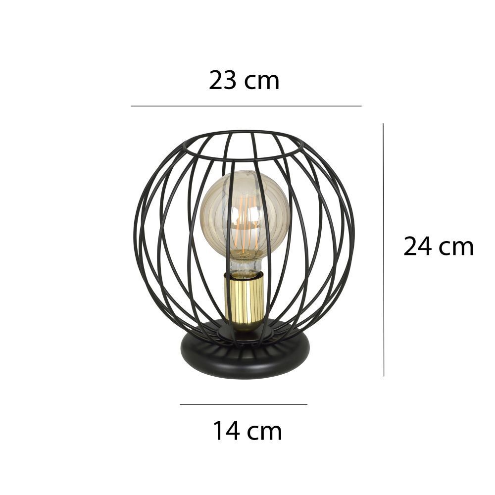 Lampe de table noire ronde 24 cm fil boule abat-jour E27